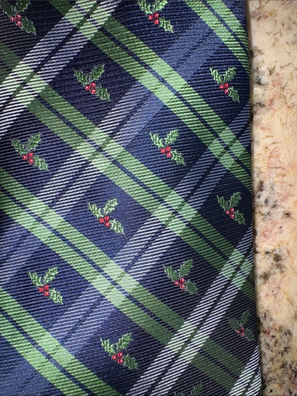 Navy Plaid Tie with Green Accent